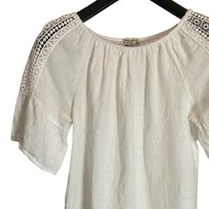 Terzo Millenio White Linen And Lace Mesh Off The Shoulder Top Size Small